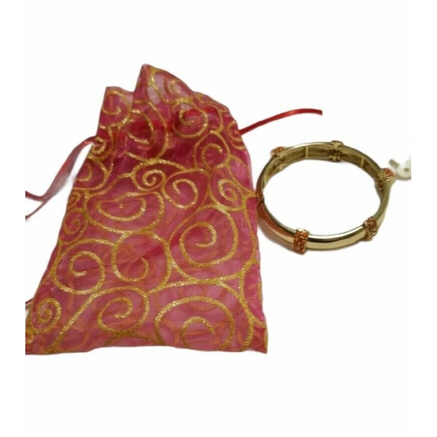 Ruff-Skch Gold Tone Stretch Panel Bracelet Faux Coral Orange With Gift Bag